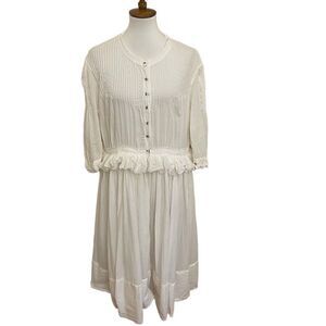 Magnolia Pearl White Midi Dress Pintuck Pleats Boho One Size